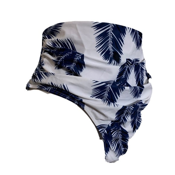 Womens XL Swimwear Bikini Bottoms High Rise Briefs Shirred Blue White Print NWOT - Picture 4 of 11